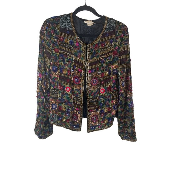 Lew Magram Jackets & Blazers - Vintage Lew Magram Artsy Beaded Sequin Cropped Multi Color Blazer Jacket Sz. S